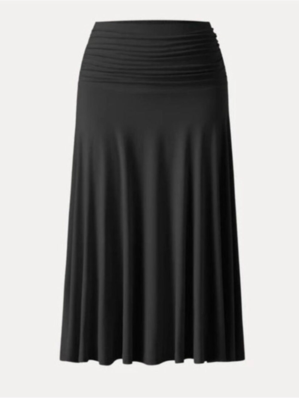 OGL Skirt Size S NEW Flowy Side Ruched A-line Midi Skirt Black Eco-SkinKiss